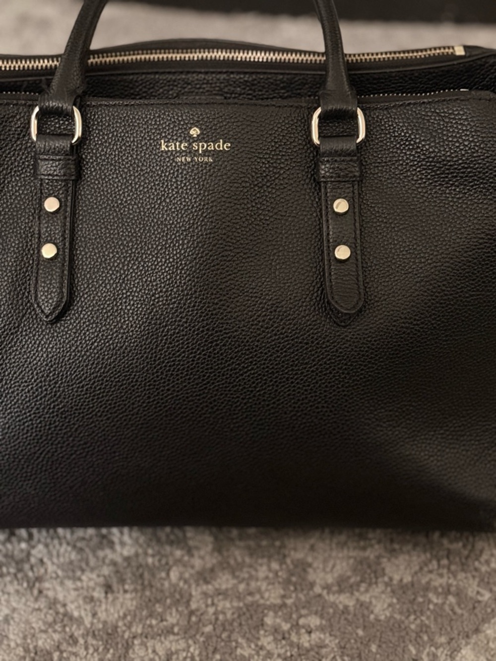 kate spade Black Pebbled Leather Tote with Gold Accents